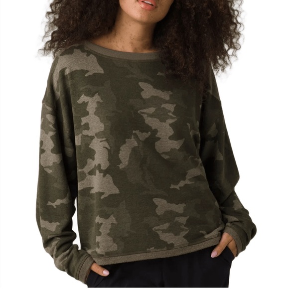 Prana Tops - 🌿🍂 Prana Cozy Up Polmale Camo Sweatshirt Oversized M Soft Hemp Blend EUC